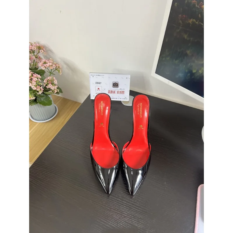 

Sexy 12cm high-heeled cool slippers with good looks for photos, slim heels, pointed toes,professional plus size super high heels