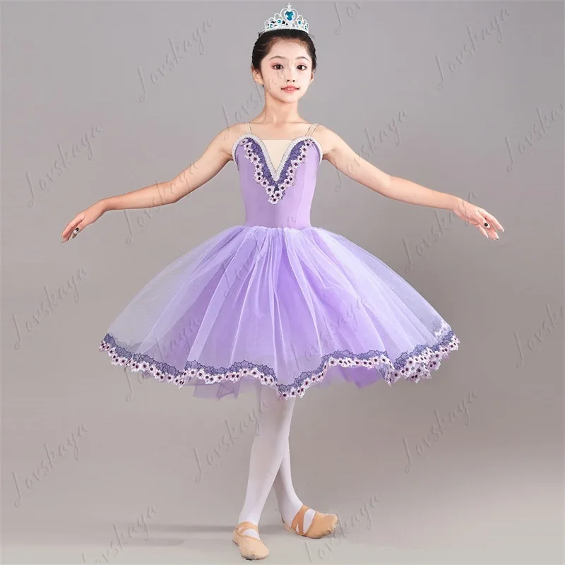 

Костюм для балета - профессиональное танцевальное платье для взрослых, шифоновая юбка для соревнований по танцам, светло-фиолетовое длинное платье, пышная юбка