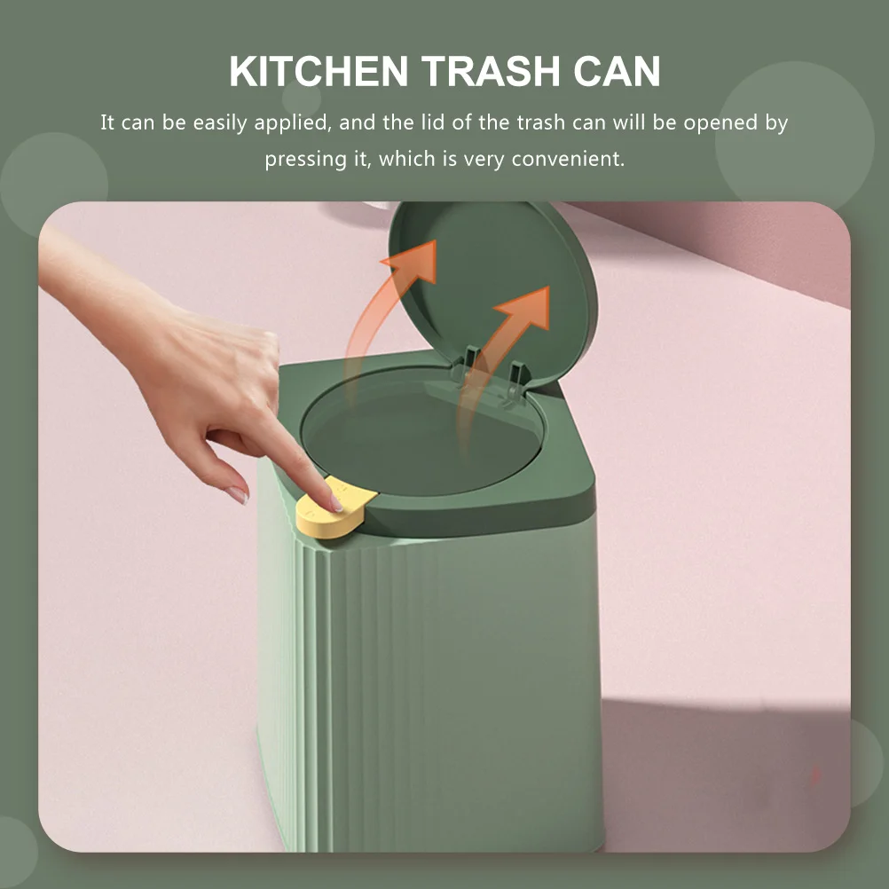 Trash Can with Lid Square Press Simple Flip Cover Press-type Waste Household Green Garbage