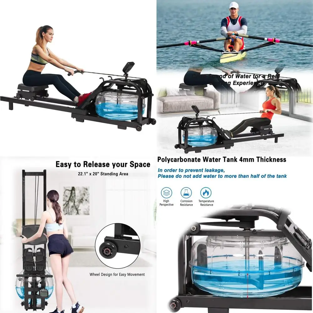 Máquina de remo de agua Luckymore Home Gym: monitor LCD, capacidad de 265 libras, ajustable, compacta, portátil doble