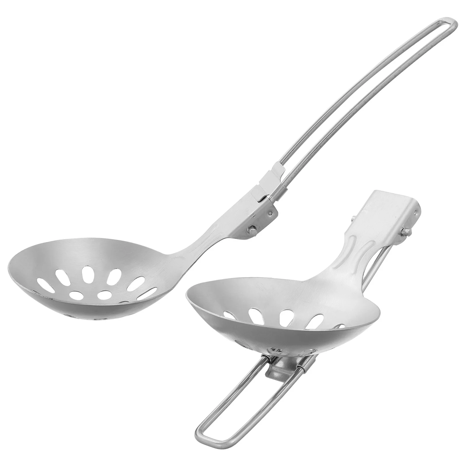 

2Pcs Stainless Steel Foldable Skimmer Spoon Outdoor Cooking Utensil Camping Portable Strainer Travel Set Pasta Spoon