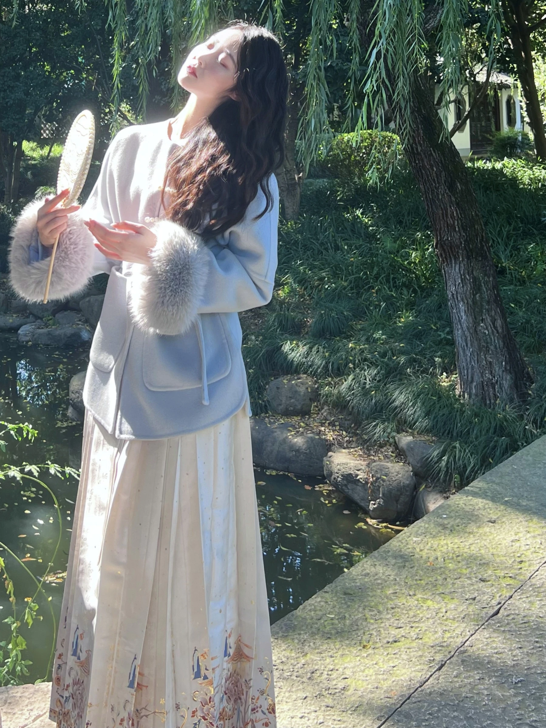 

Пальто Joy Double Twelve Return Cloud Water Blue из чистой шерсти, двустороннее, в стиле ретро, для повседневной носки, новая китайская коллекция, высококачественное