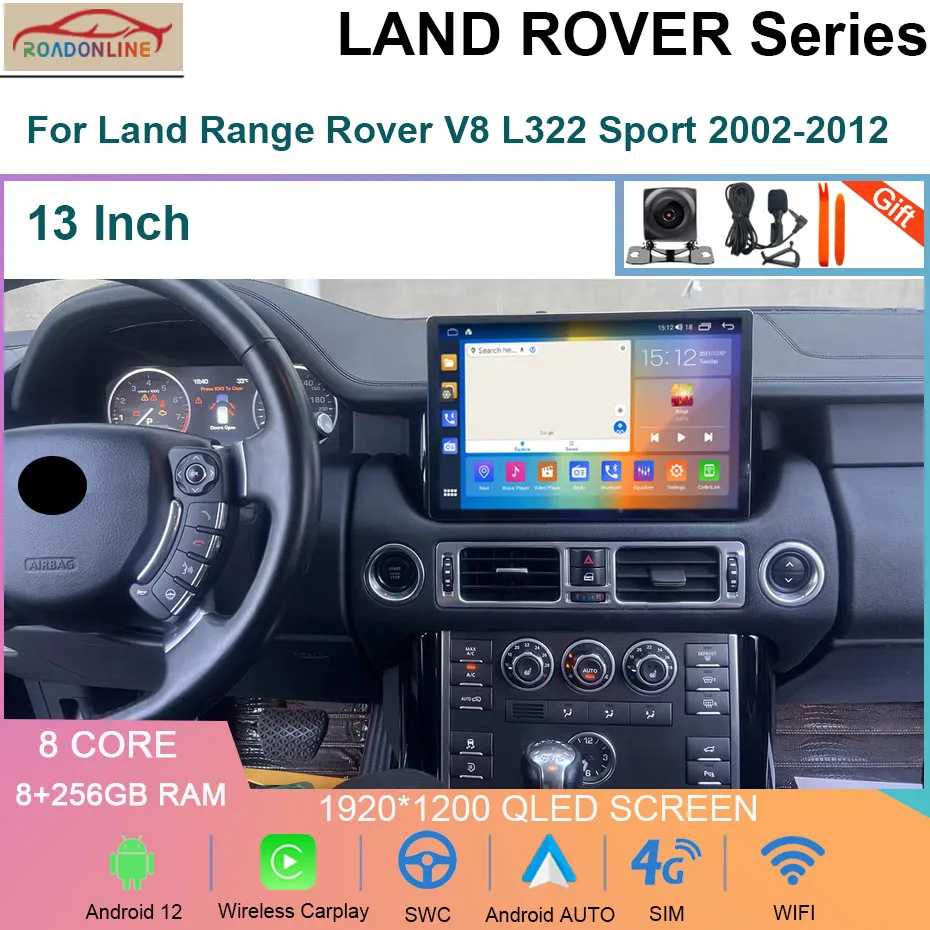 

13INCH Android 12 8+256GB Car Radio For Land Rover Range V8 L322 2002~2012 Car Intelligent Multimedia Video Player Radio GPS 4G