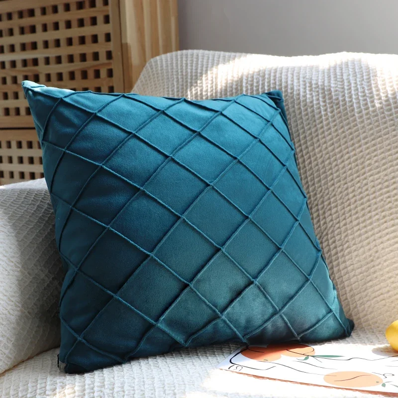 Velvet Cushion Cover 45x45cm Plaid Pillow Case for Living Room Sofa Decoration Teal Nordic Home Decor Throw Pillow Cover