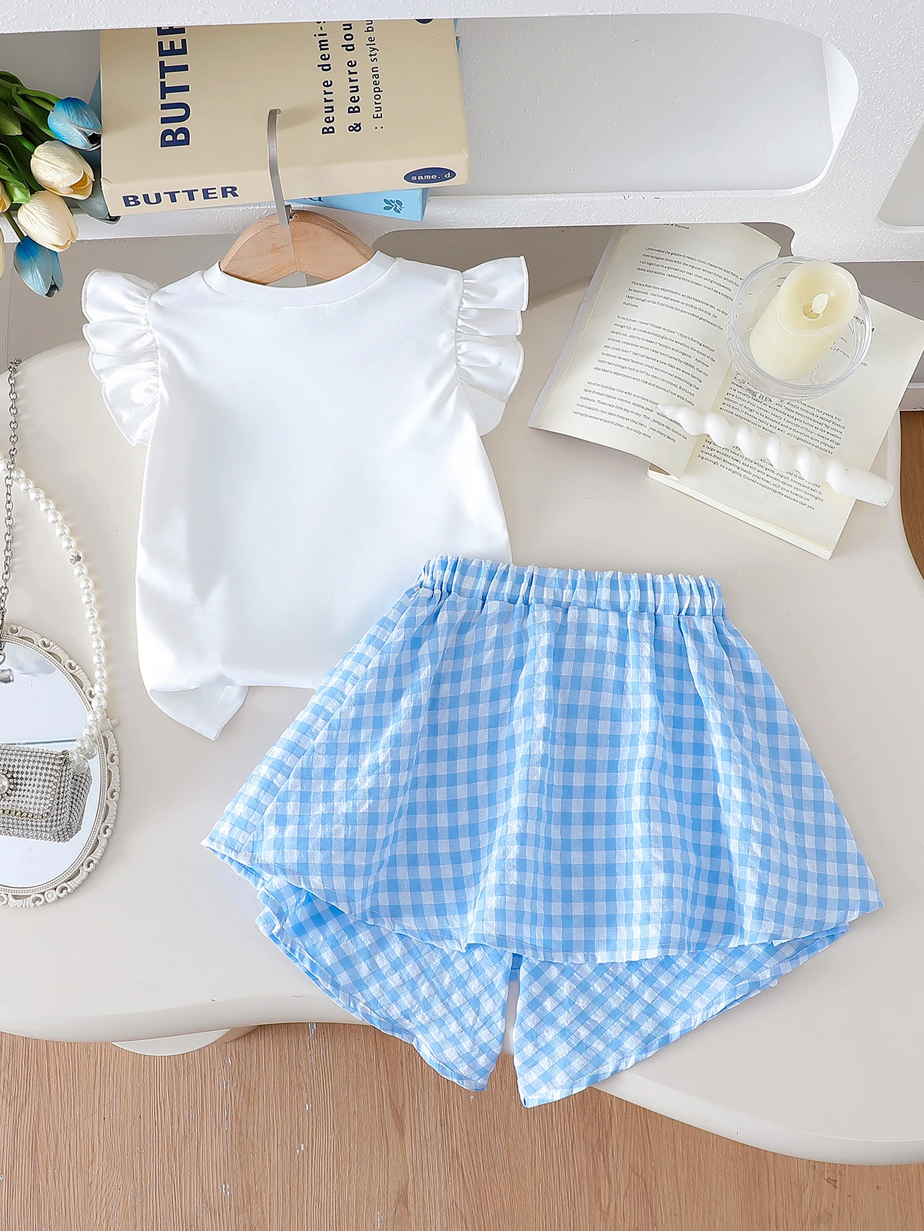 2025 Children’s Girls’ Bow Print Summer Sweet and Stylish Casual Two-Piece Korean Version Set