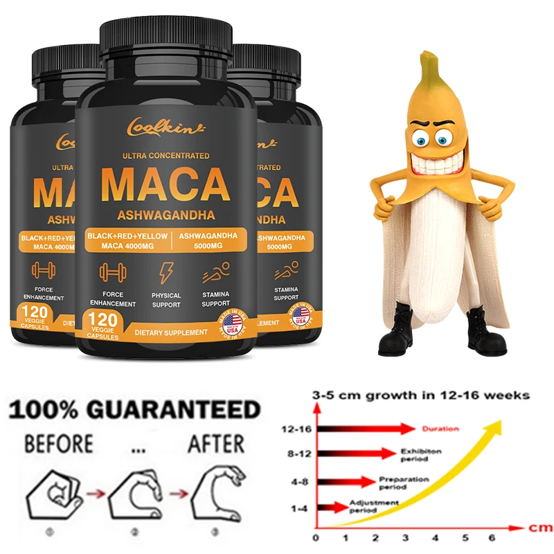 

Organic Maca & Ashwagandha Capsules - Improves Mood, Relieves Stress, and Increases Athletic Performance and Concentration