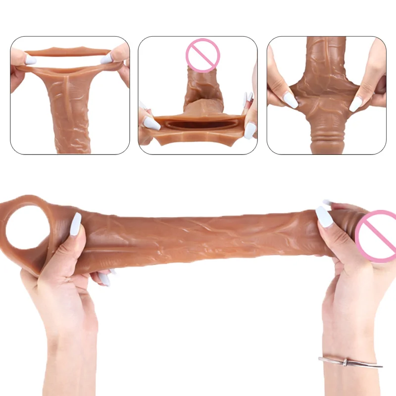 Vibrator Penis Sleeve Realistic Dildo Reusable Condom Cock Dildos Delay Penis Extender Dick Enlarger Sexy Toys For Men Sex Store