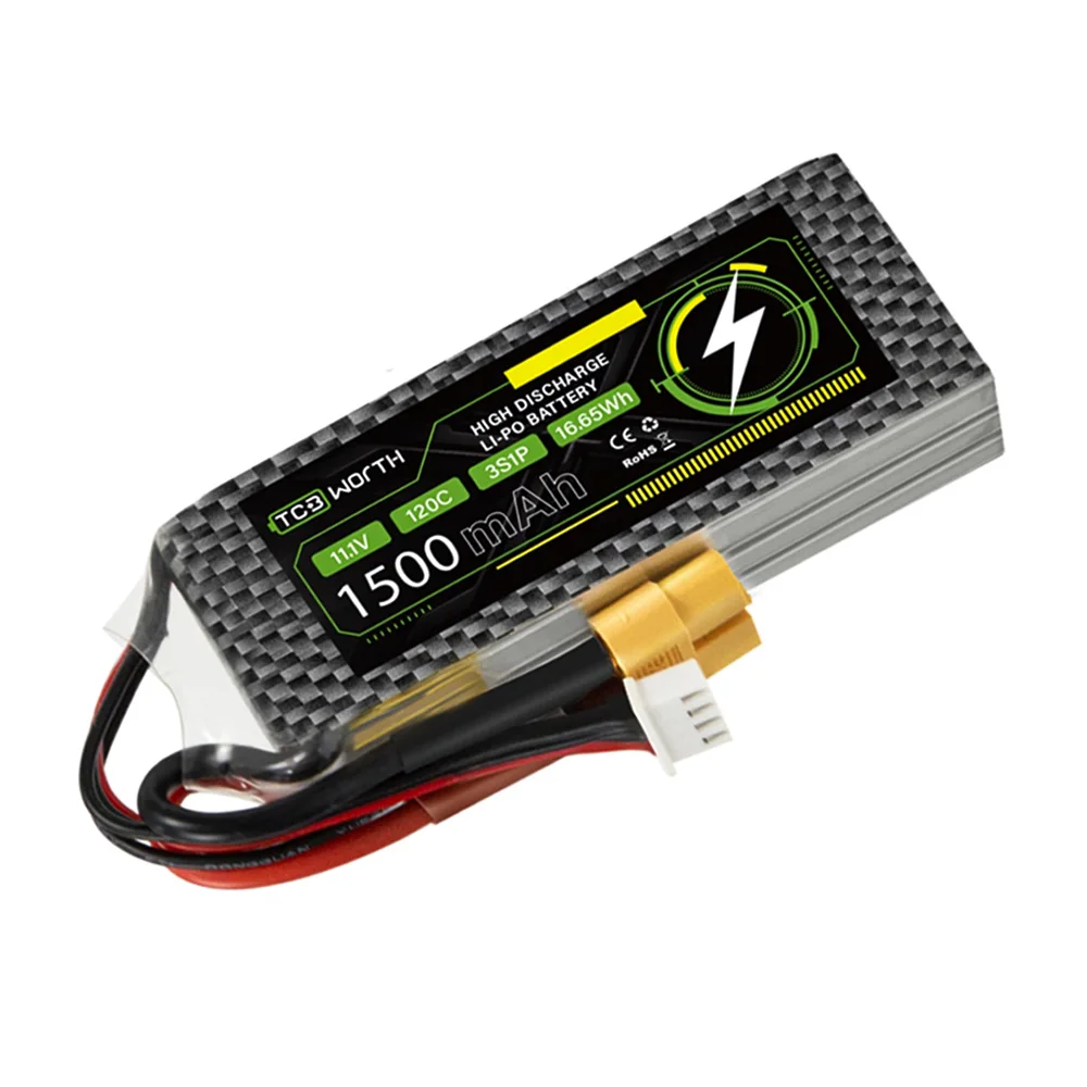 

3S 11.1V Lipo Battery Deans XT60 1500mAh 120C For RC Car Truck Buggy Racing Boat FPV Airplane Helicopter Drone Quadcopter Hobby