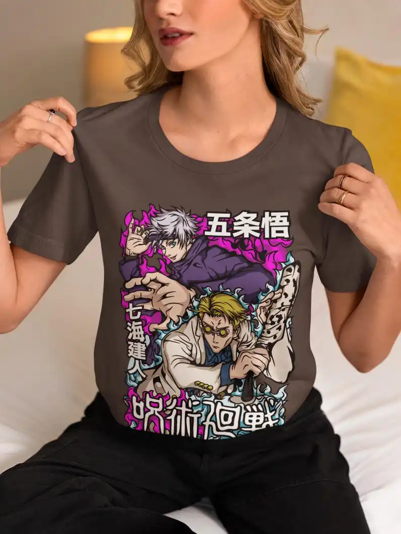 Anime Sorcery Partners Unisex T-shirt - Japanese Manga-Inspired Design, 2020s Fashion, Otaku Gift, Japan Style, Cursed Energy, M