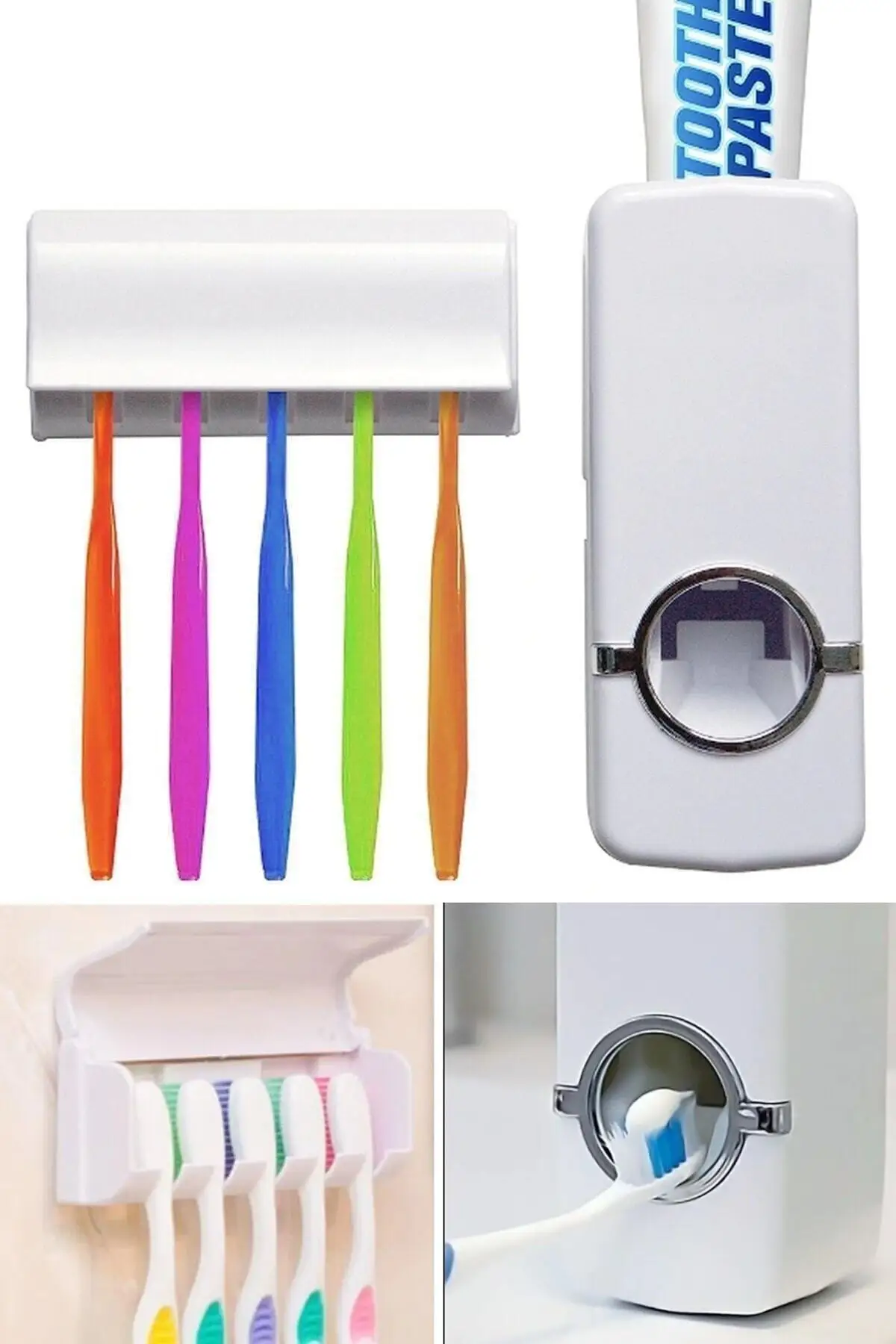 Exprimidor automático de pasta de dientes, dispensador automático de pasta de dientes de 5 piezas, accesorios de baño montados en la pared