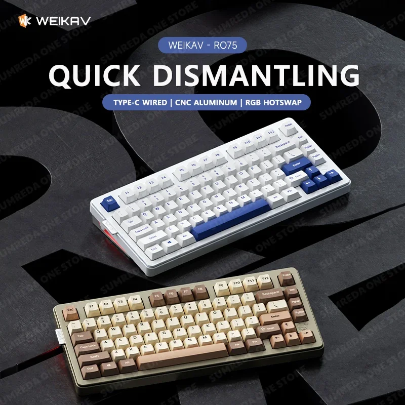 Imagem -01 - Weikav-kit de Teclado Mecânico em Alumínio Personalizado Teclado com Fio sem Contato Via Rápida Desmontagem Hotswap Rgb weikav kit de teclado mecanico em aluminio personalizado teclado com fio sem contato via rapida desmontagem hotswap rgb 01