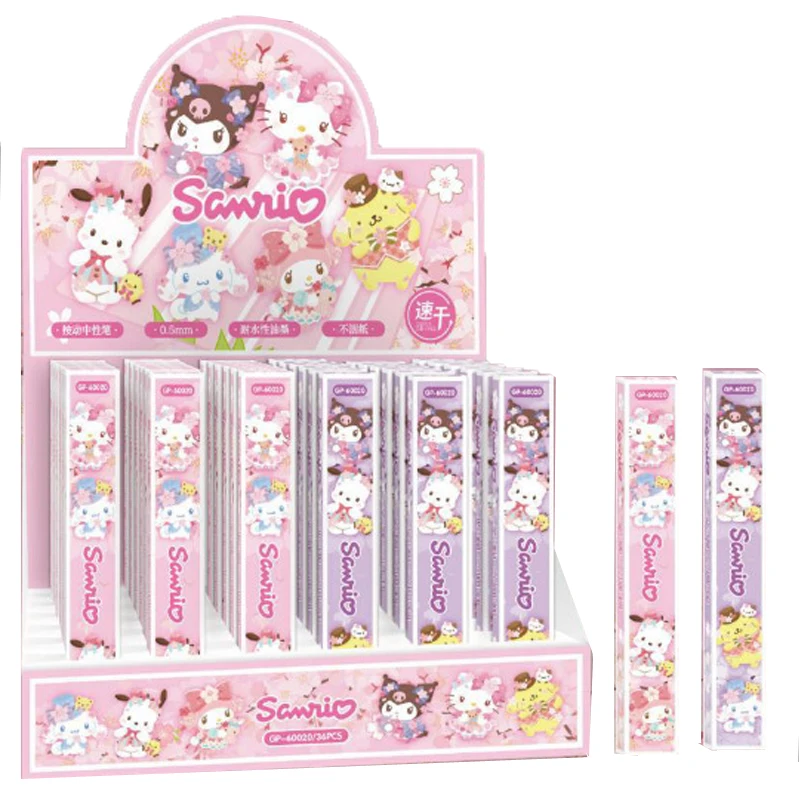 6pcs/lot Sanrio Kuromi Melody Hangyodon Press Gel Pen Cute Pochacco 0.5mm Black Ink Press Signature Pens School Supplies