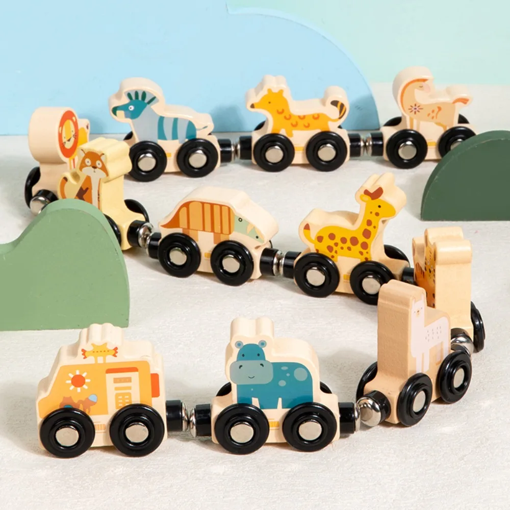 

Магнитный деревянный поезд с цифрами/животами/динозавром, развивающие игрушки для координации рук и глаз, креативный набор поездов с цифрами Монтессори