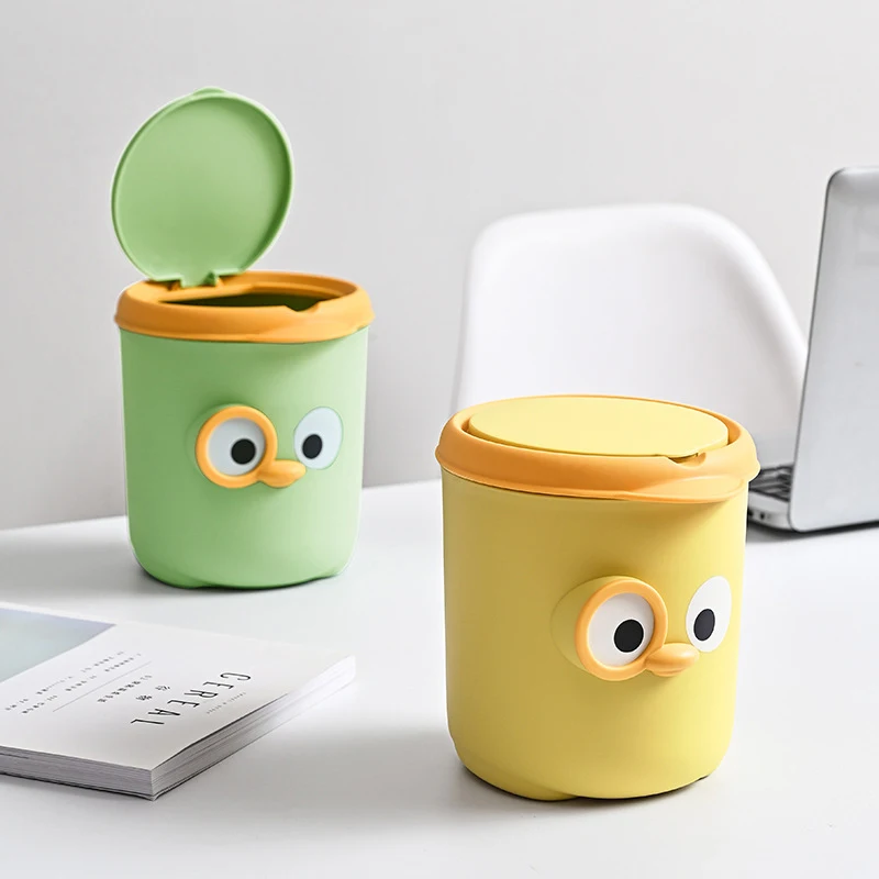 Desktop Trash Can Cute Small Bedroom Bedside Office Cartoon Storage Bucket Mini With Lid Household Wholesale