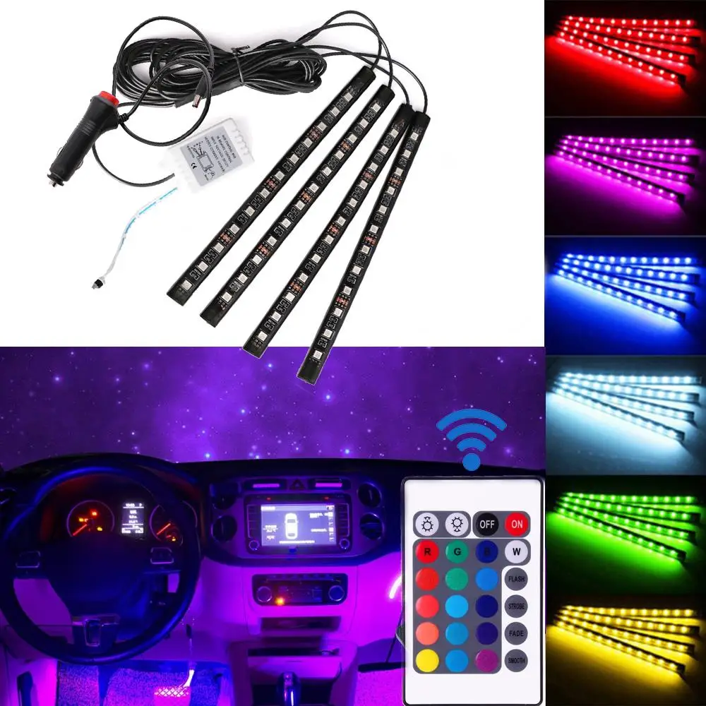 48 LED Strip Car Foot Ambient Light Backlight RGB Auto Interior Atmosphere Decorative Novelty Lamp Accessories Assembly 12V