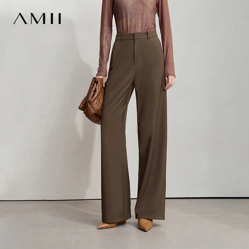 AMII 2025 ใหม่มาถึงฤดูใบไม้ร่วงกางเกงสบายๆกางเกงผู้หญิงEasy-Care Anti-Wrinkle Office Lady Meiradeกางเกงหลวม 12523023