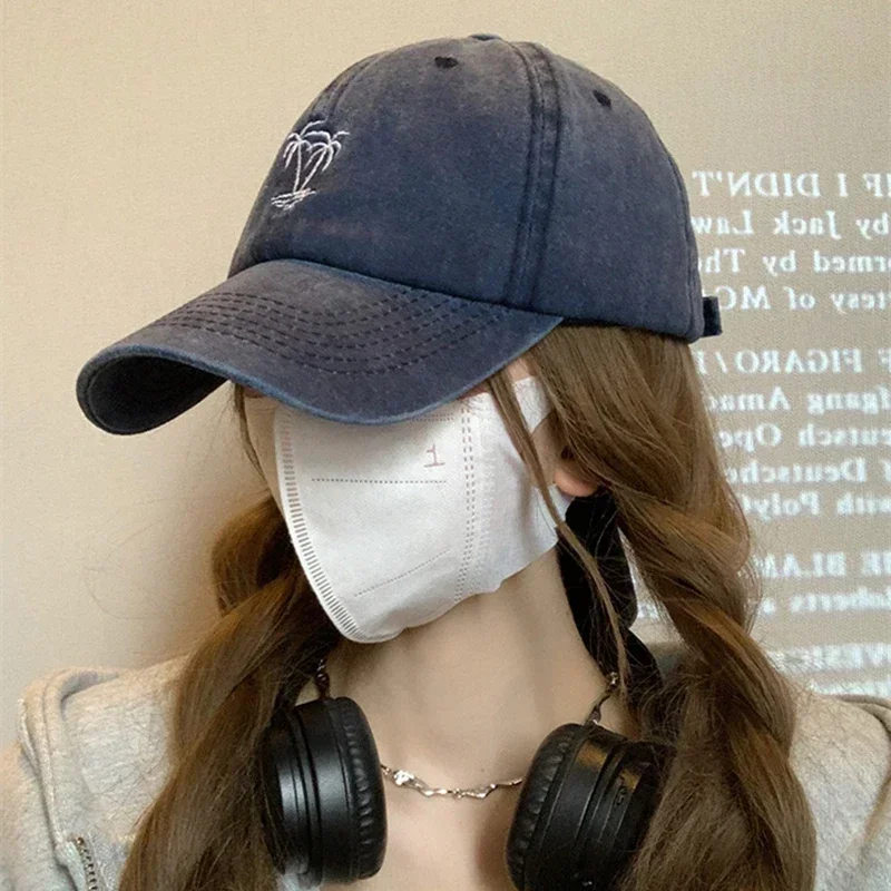 قبعة بيسبول قطنية مطرزة لشجرة جوز الهند للجنسين ، قبعة علوية ناعمة مغسولة في الهواء الطلق ، قبعة واقية من الشمس ، قبعة منقار البط ، عتيقة