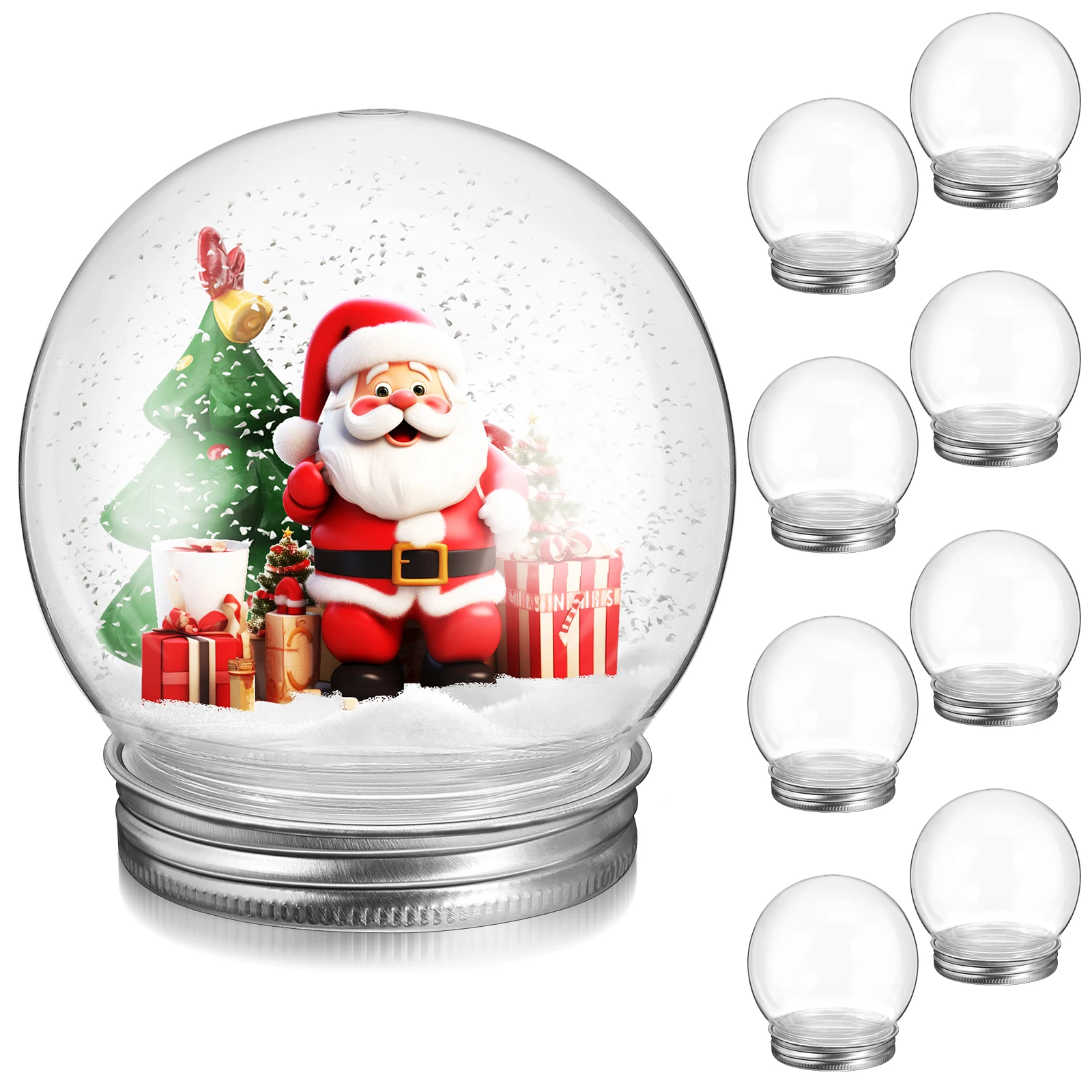 

9pcs Candy Jar Snow Globe Diy Kit Clear Plastic Ball 270Ml Holiday Craft Ornament For Christmas Decor Fillable Water Globe