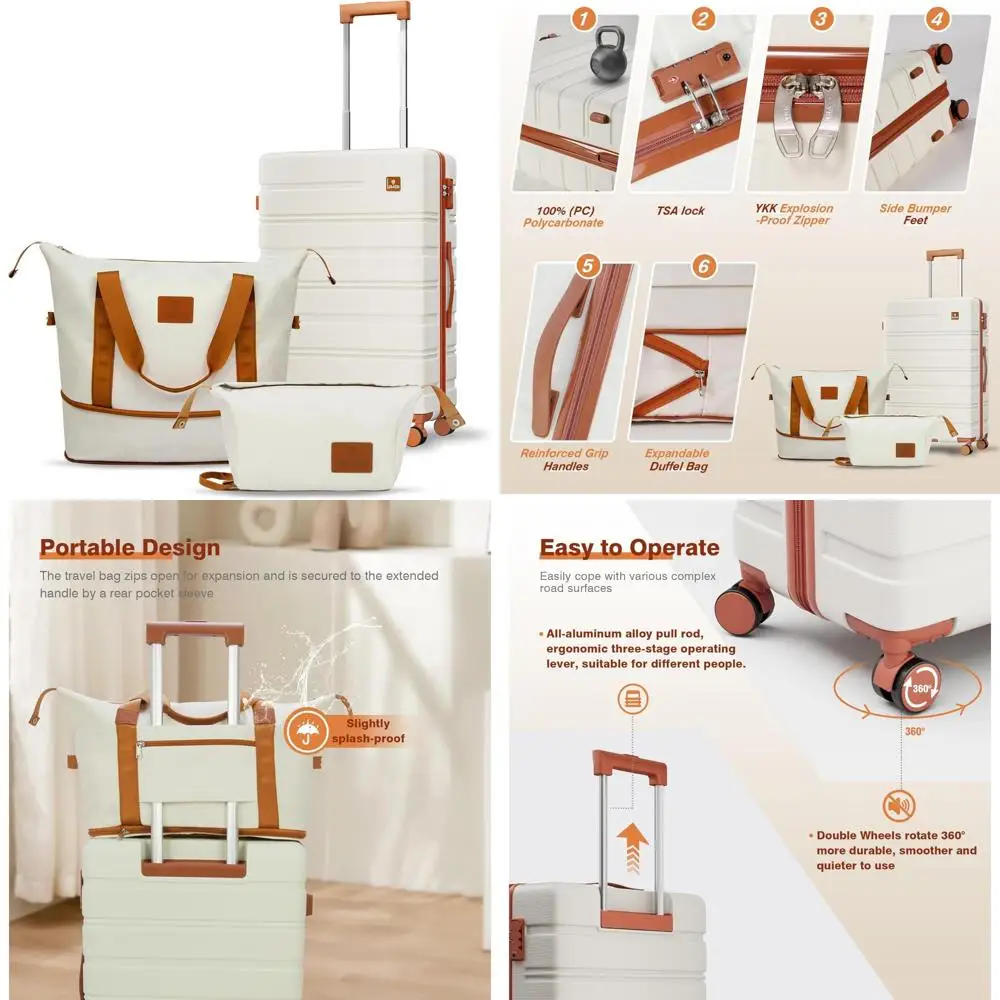 Lightweight 20 Inch Hardshell Carry-On Luggage Set with TSA Locks, Quiet Spinner Wheels, Durable Zipper for Travel