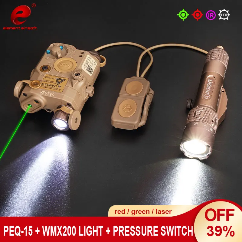 

Element Airsoft Tactical AN/PEQ 15 WMX200 IR Rifle PEQ Green Laser Gun Hunting Led Flashlight Weapon Light peq 15 EX424