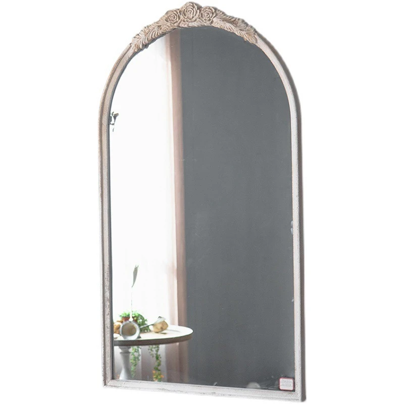 French retro full-length mirror wall-mounted solid wood old living room bedroom clothing store fitting mirror full-body