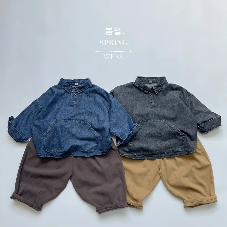 RAISE Frühling Herbst Koreanische Kinder Jungen Denim Hemd Pullover Solide Große Tasche Babys Jungen Hemd Westlichen stil Kleinkind Jungen tops – Detail 2