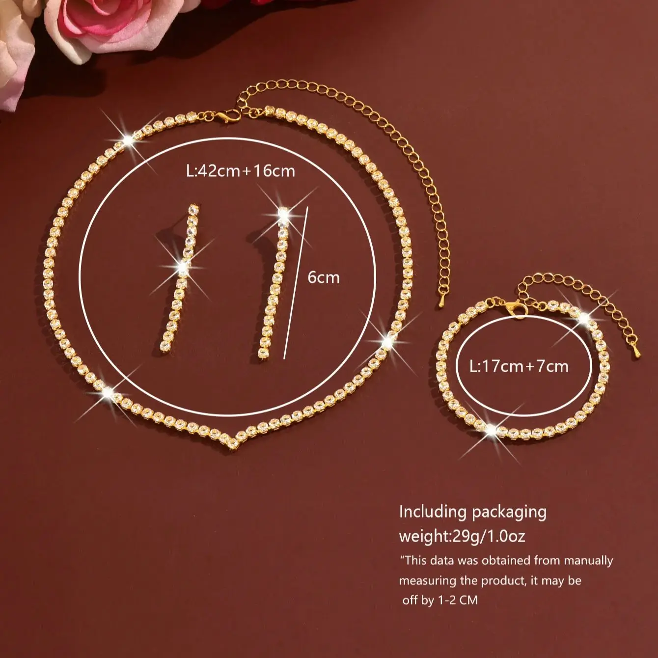 Simple and shining zirconia geometric necklace, earrings and bracelet - fashionable jewelry set for women