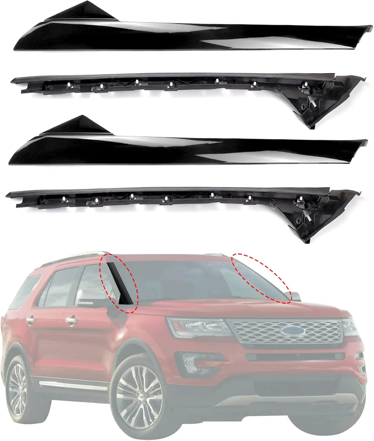 

Windshield Pillar Trim Panel Molding Compatible with Ford Explorer 2011-2019, Replaces BB5Z7803136AA (L&R Outer&Inner)