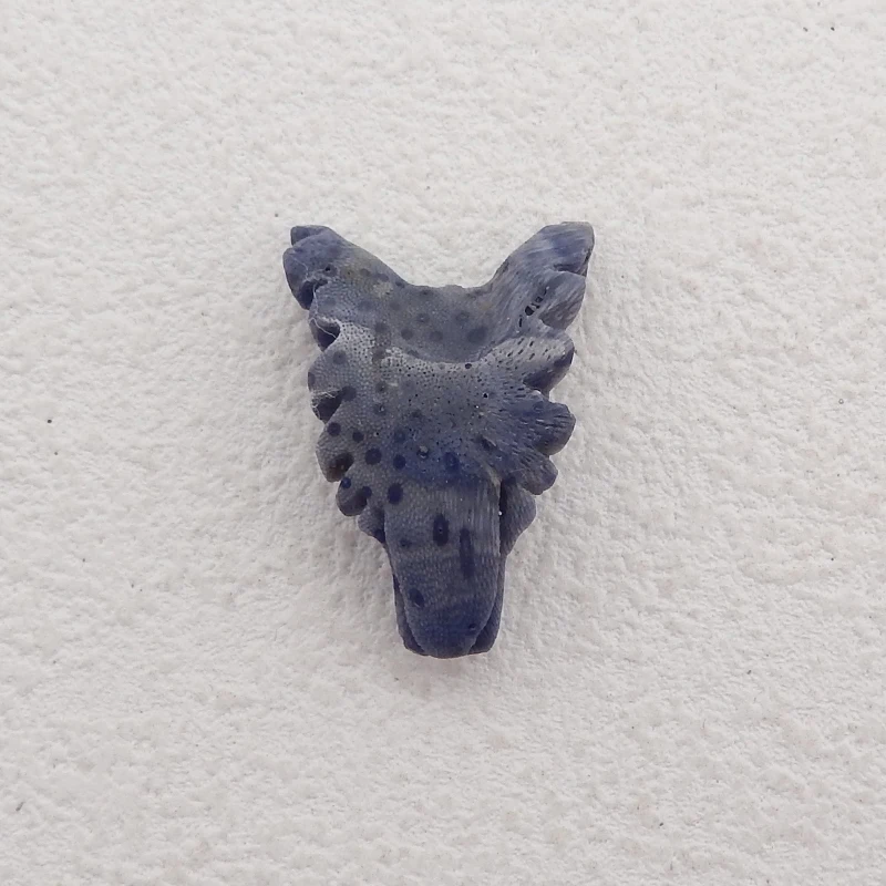 Natural Stone Blue Coral Wolf Head Necklace For Men's Jewelry Accessories Animal Pendant Boyfriend Gifts 25x17x9mm 3g