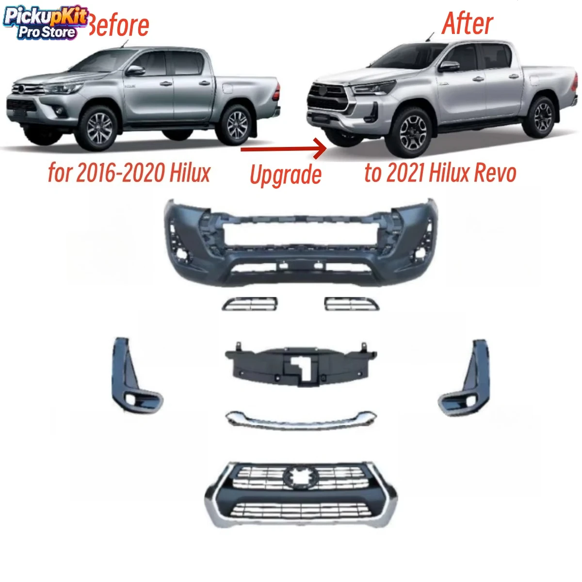 

High Quality 4x4 Body Kit Hilux 2016-2020 to 2021 Revo Bumper Set