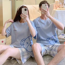 Couples Home Suit Women's Sleepwear Suit Man's Pajamas Set Cotton Short Sleeves Sleep Tops Shorts Pyjamas Nightwear Mujer Homme