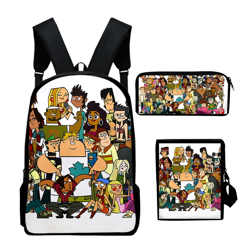 Trendy Cartoon Total Drama 3D-Druck 3 teile/satz Schüler Schultaschen Laptop Daypack Rucksack Geneigte Umhängetasche Federmäppchen