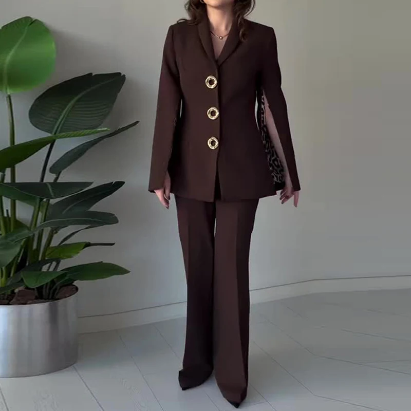 

Casual High Waist Commute Outfits Fashion Long Sleeve Button Blazer&Suit Pants Sets Office Lady Solid Color Slim Two Piece Sets