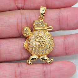 High Quality Gold Color Clear Cubic Zirconia Bling Hip Hop Cash Money Bag Pendant Jewelry