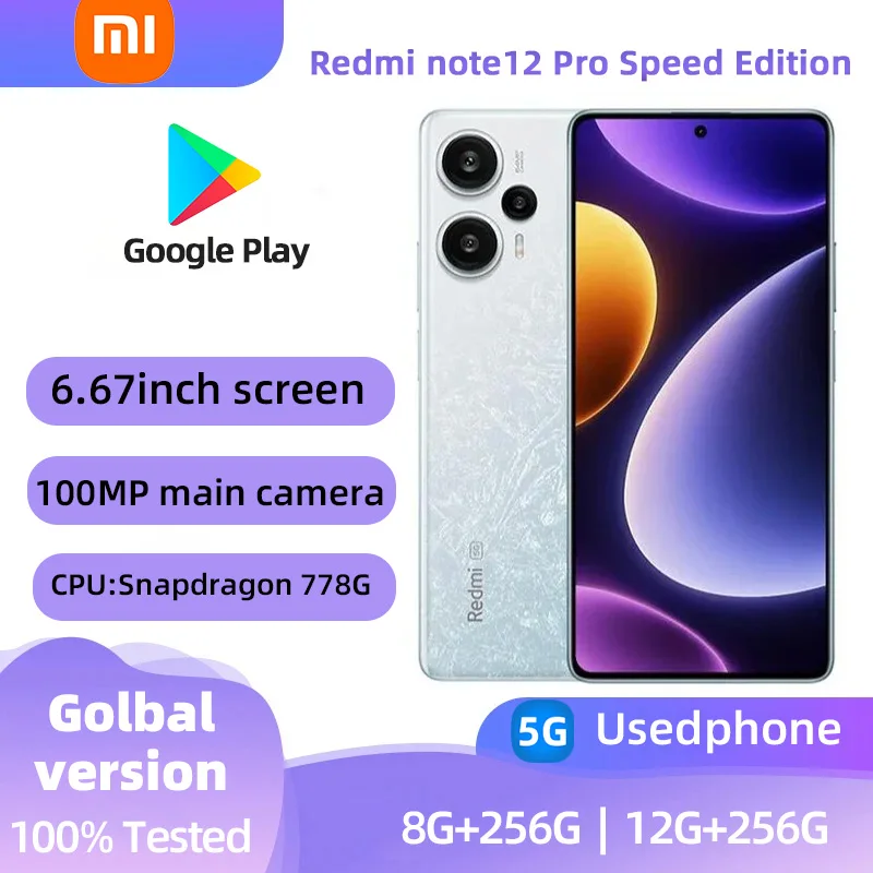 Xiaomi Redmi note12 Pro Speed Edition 5G Unlocked 6.67 inch Screen CPU Qualcomm Snapdragon 778G Android used phone