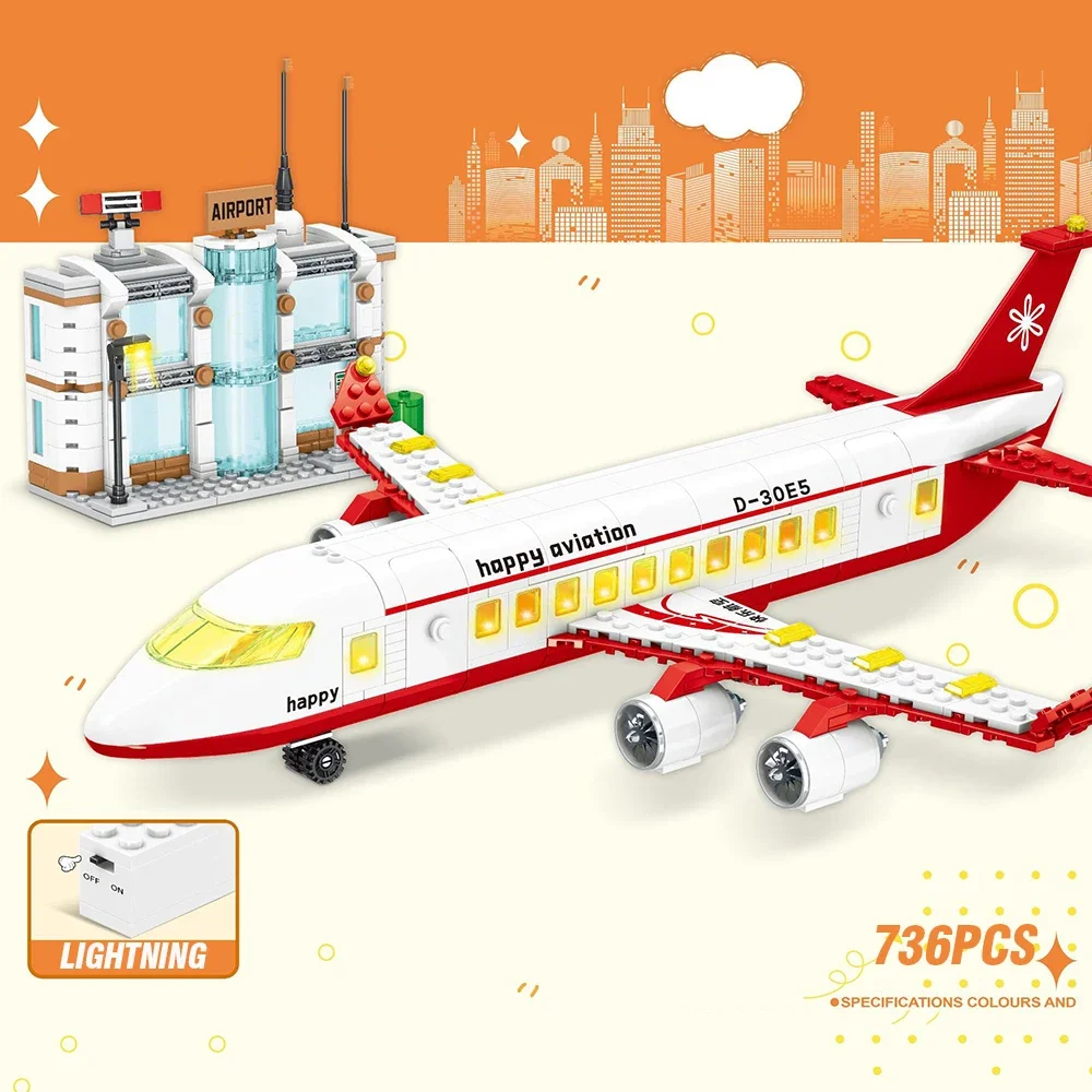 City Plane Technical Building Blocks Children Toys Brick Set Creative DIY Assembly Engineering Model for Kids Gifts with Dolls