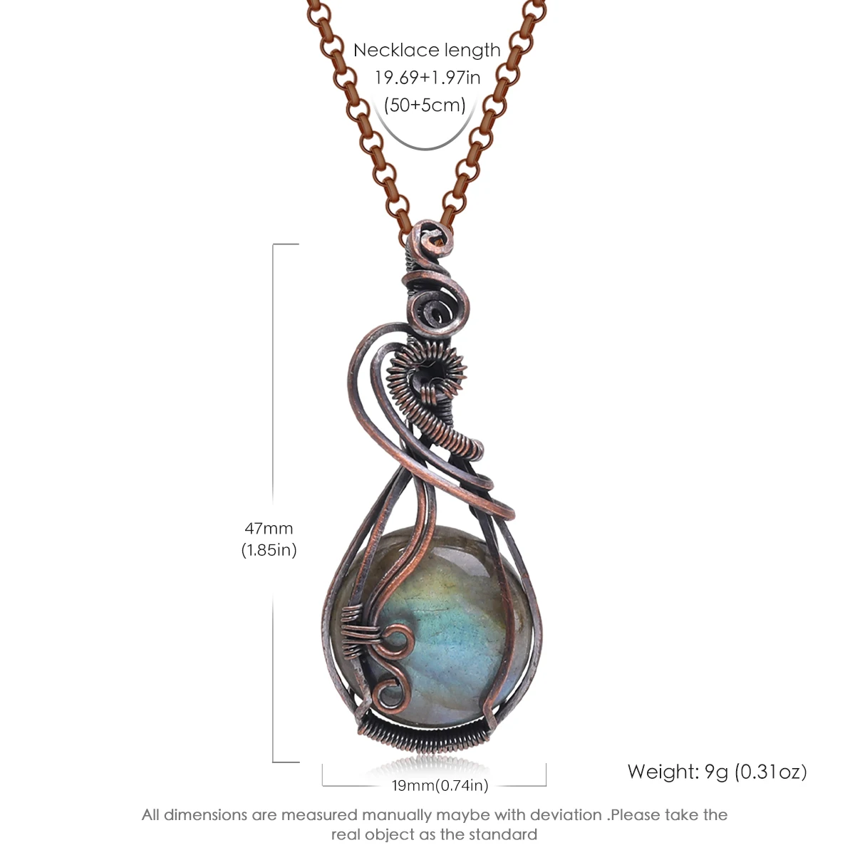 Labradorite Rainbow Vintage Copper Gemstone Pendant Copper Wire Wrapped Labradorite Jewelry Labradorite Necklace With Chain
