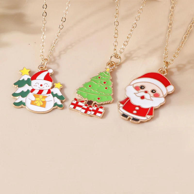 Aihua 3pcs4pcs Weihnachten Halsketten Emaille Weihnachtsbaum Glocke Santa Schneeflocke Halskette Anhänger für Frauen Geschenke Trendy Schmuck Set – Detail 31