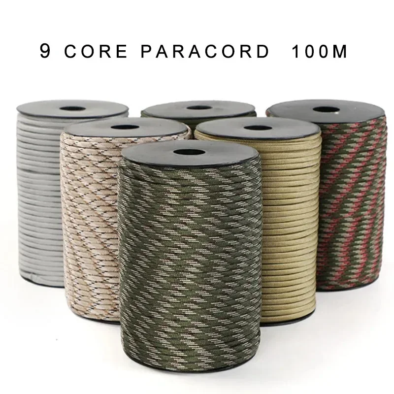 100m 550 tandard 9-core Paracord Rope 4mm Outdoor Parachute Cord Survival Umbrella Tent Lanyard Strap Laundry