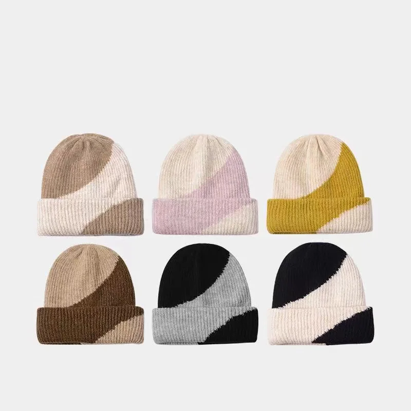 2022 High quality Cashmere Winter Hats For Women Wool Knit striped Couple Cap Lady Thread Knitted Beanie Chapeau Warm Bonnet