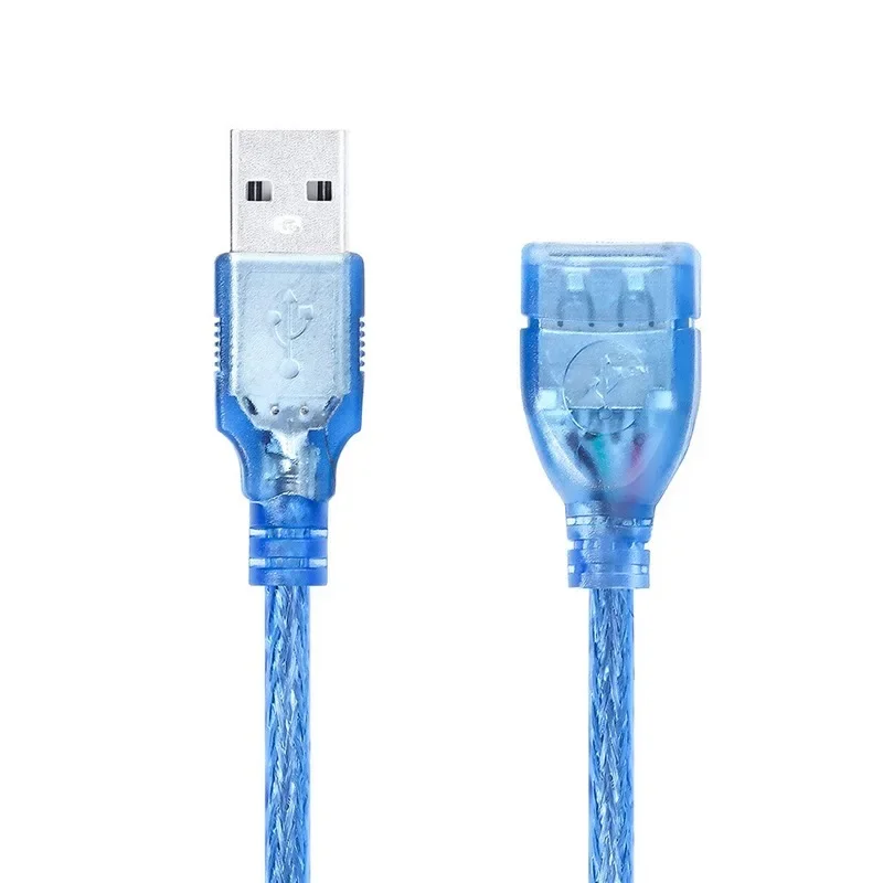 All Copper 0.3/0.5/1/ 1.5/3/5/10 Meters Transparent Blue USB Extension Data Cable USB2.0 Male To Female