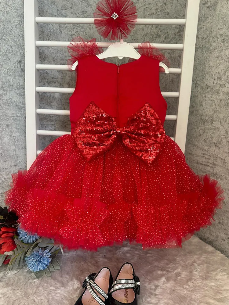 2024 luxury sequin Girls Princess Big bow Children tutu Wedding Gown Sleeveless Kids Dresses baby infant Birthday Party Dress