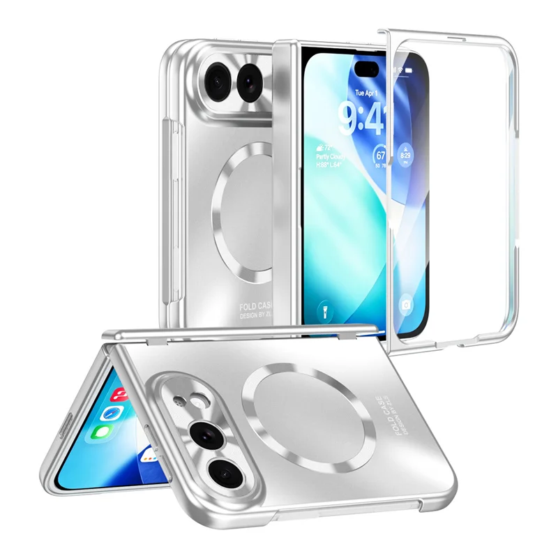 For iPhone Ultra Electroplated Phone Case For Magsafe Magnetic With Hinge Screen Protect Film Wireless Charging Shockproof Cover