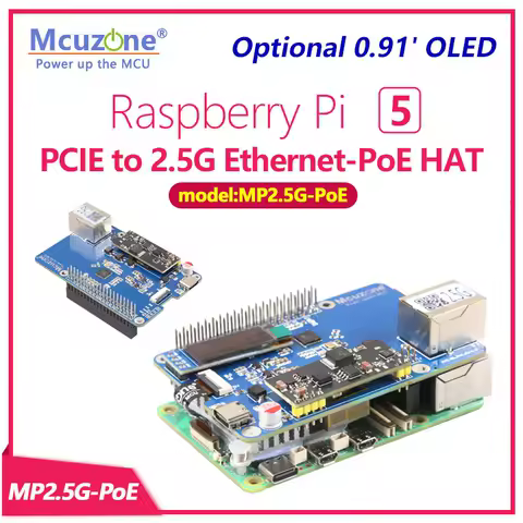 MP2.5G -PoE, Raspberry Pi5 PCIe to 2.5G ETH and GIGA ETH POE power, 5v4.5A,0.91' LCD(OPT)