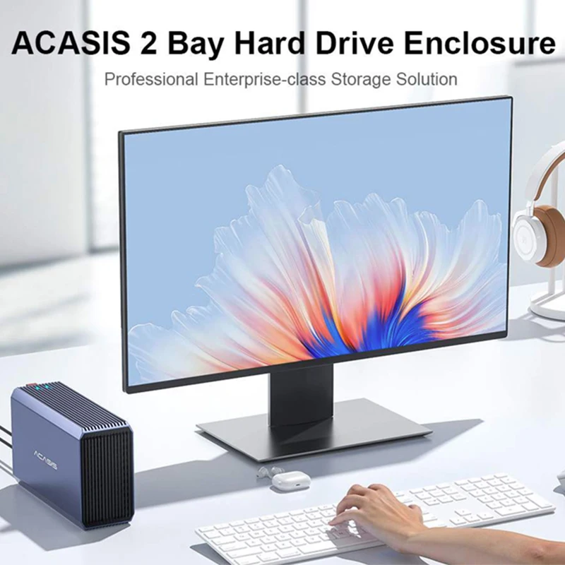 Acasis 2 Bay 2.5/3.5 Inch HDD&SSD External Hard Drive Enclosure Case 48TB 5Gbps 4RAID Array Modes 10 min Sleep Silent Fan