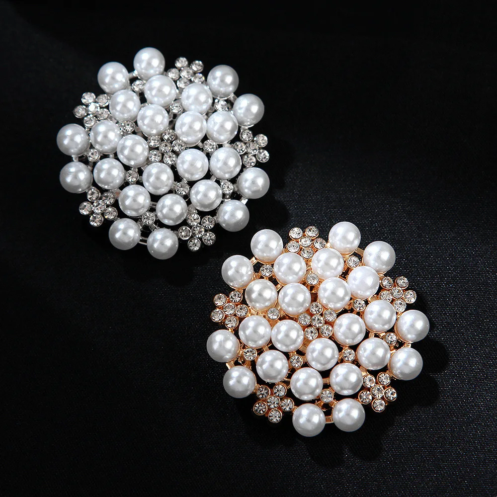 Large Rhinestone Pearl Flower Brooches For Women Elegant Collar Pin Clothing Accessories Sunflower Scarf Buckle Jewelry Gifts