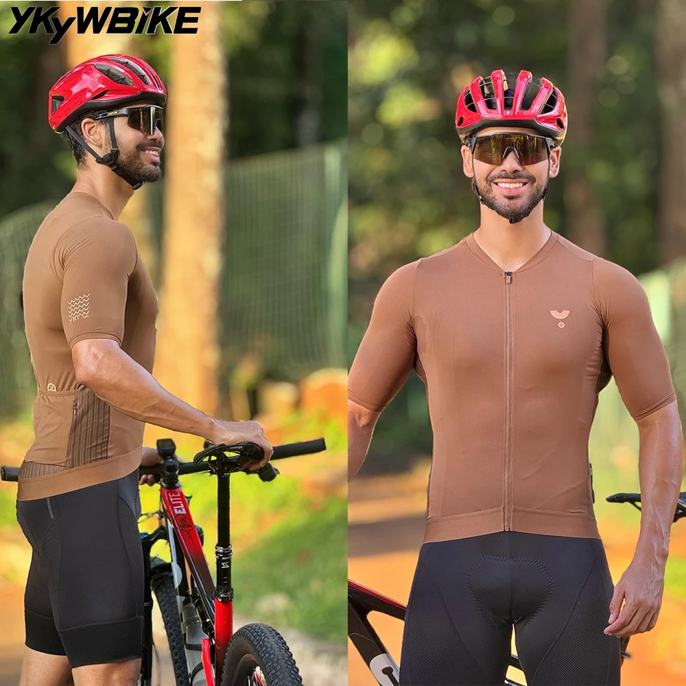 YKYW Kaus Bersepeda Ungu Musim Panas 2025 Atasan Ketat Lengan Pendek Pria Kaus Sepeda Pakaian Balap Sepeda Balap Tim Pro Sejuk