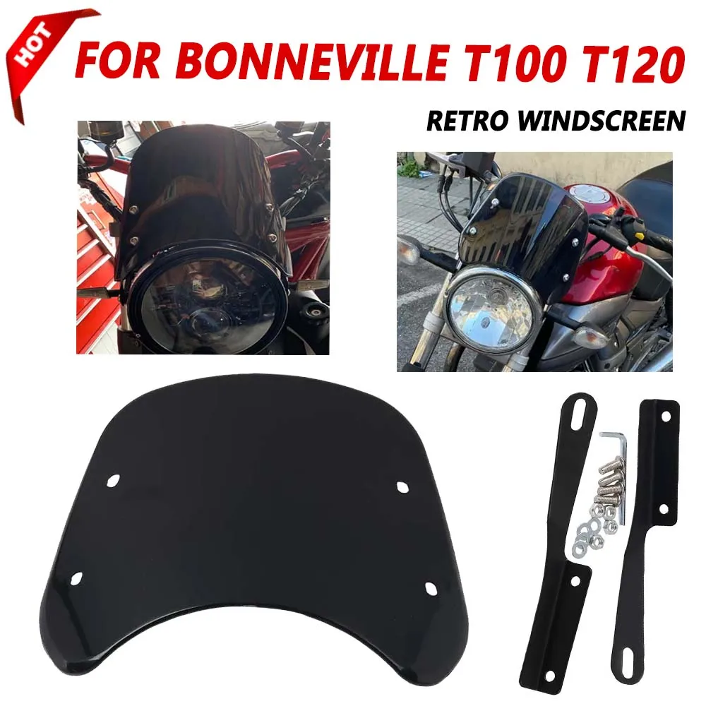 

For Triumph Bonneville T100 T120 T 100 120 Motorcycle Accessories Retro Style Windshield Windscreen Wind Protection Cover