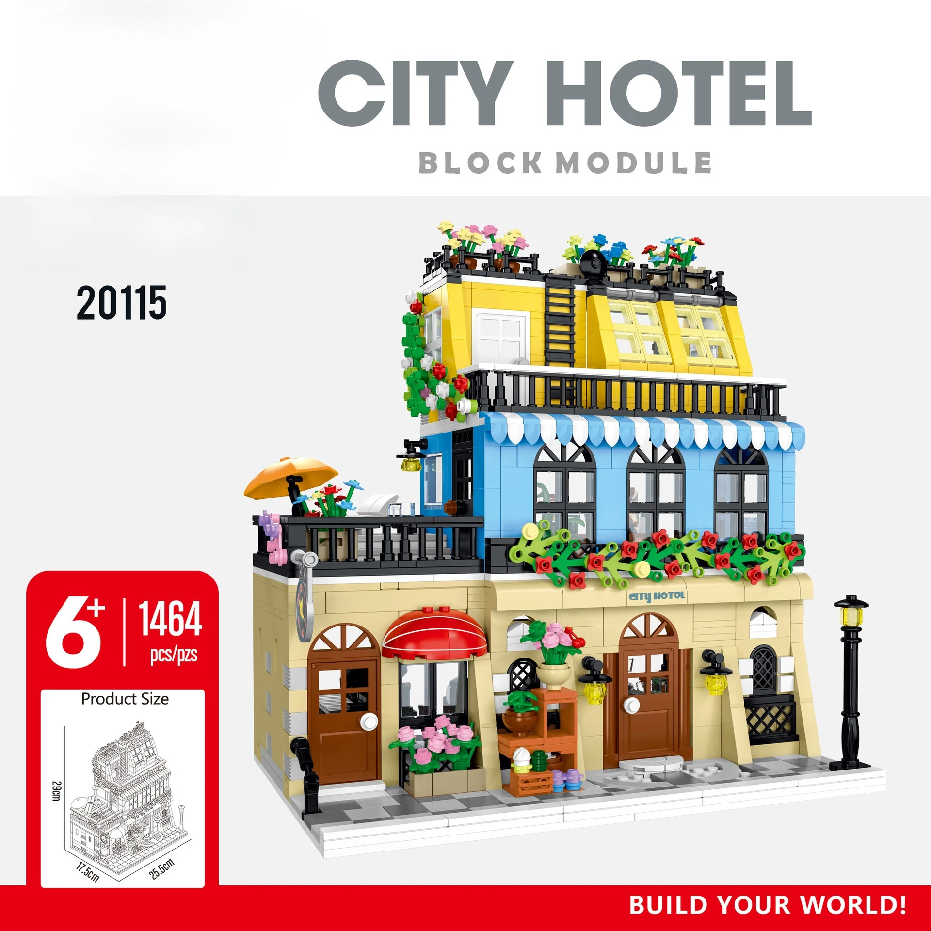 

Premium Modular Building Set City Hotel European Architecture 1464 Pieces City Street View Display Collection - English Version