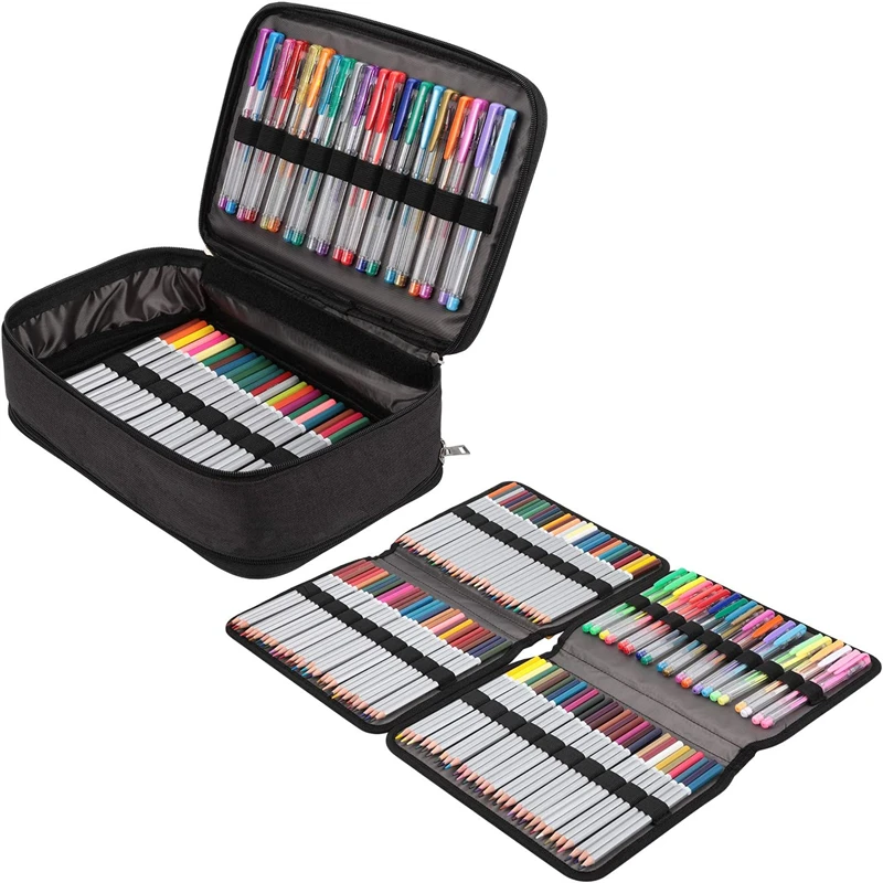 Estojo de lápis de alta capacidade com compartimentos multicamadas, suporte de canetas gel colorido, saco organizador sem lápis, 300 pcs